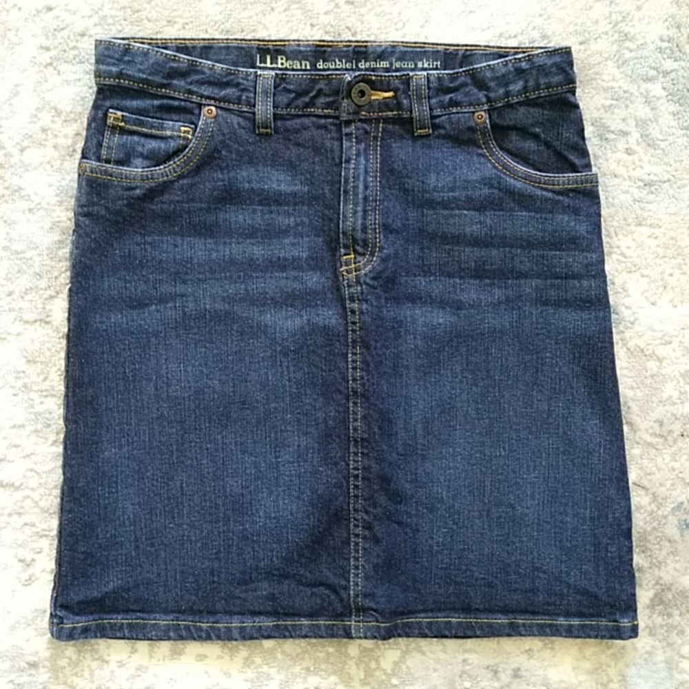 L.L. Bean Double 1 Denim Jean Skirt Adjustable Waist 16 Girls
